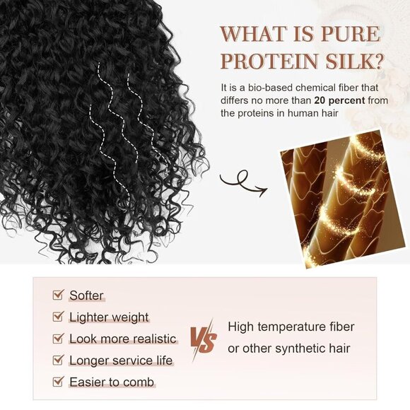 Clip In Hair Extensions Silk Hair 20 Inch Curly Natural Soft Women Black main image 6